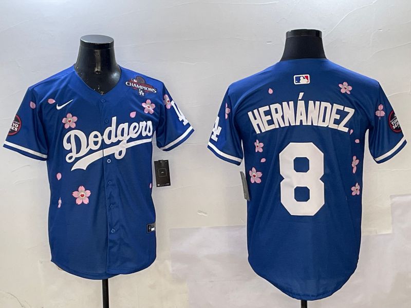 Men Los Angeles Dodgers #8 Hernandez Blue Sakura Edition 2025 Nike MLB Jersey style 2